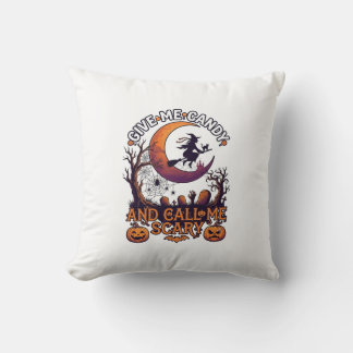 Give Me Candy Call Scary Witch Moon Pumpkins Throw Pillow