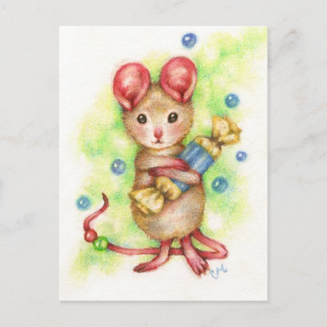 Give Me Candy - Cute Mouse Art Postcard (Front)