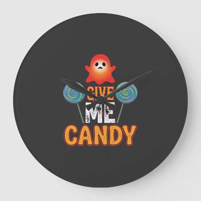 Give Me Candy Halloween Ghost_1 Large Clock (Front)