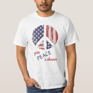 Give Peace A Chance - American Flag Peace Symbol T-Shirt