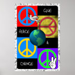 Give Peace a Chance Pop Art Poster<br><div class="desc">Get groovy and promote world peace with this Give Peace a Chance Poster featuring four colourful peace signs,  3D earth and a dove in fun and funky colours in true hippie style. 
 
 
 Click on any of the poster icons below to view that poster in larger format.</div>