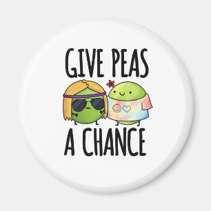 Give Peas A Chance Cute Hippie Peas Pun Magnet