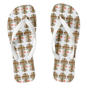 Give Praise To God Wooden Cross All-Over Flip Flops