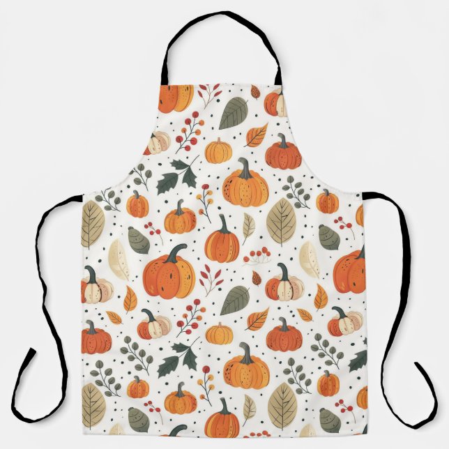 GIVE THANKS Autumn Fall Pumpkins & Leaves Holiday Apron (Front)