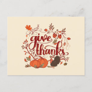 Give Thanks Autumn Harvest, Turkey Thanksgiving Holiday Postcard