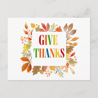 Give Thanks Autumn Harvest, Turkey Thanksgiving  Postcard