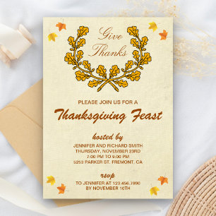 Give Thanks   Autumn Wreath Thanksgiving Party Invitation