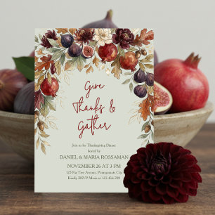Give Thanks Autumnal Botanical Thanksgiving Dinner Invitation