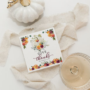 Give Thanks Burgundy Floral Pumpkin Thanksgiving Napkin