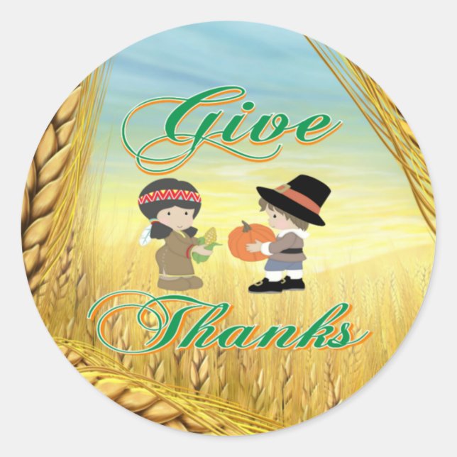 Give Thanks Classic Round Sticker (Front)