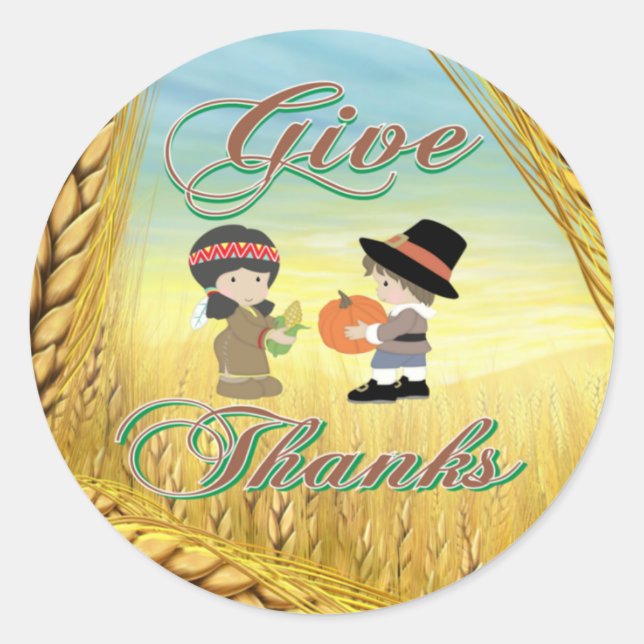 Give Thanks Classic Round Sticker (Front)