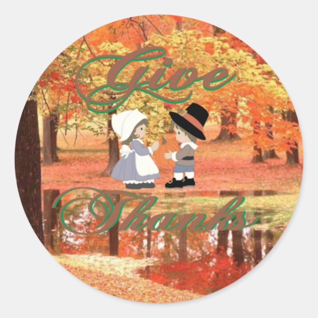 Give Thanks Classic Round Sticker (Front)