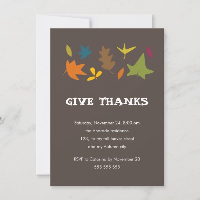 Give Thanks Colourful Leaves Fall Thanksgiving Invitation (Front)