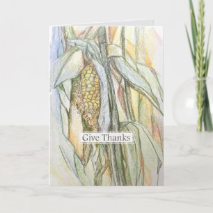 Give Thanks Cornstalk Autumn Happy Thanksgiving Card