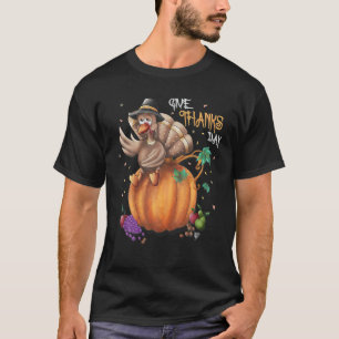 Give-Thanks Day Funny Turkey Vintage Pumpkin Thank T-Shirt