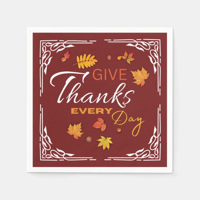 Give Thanks Every Day | Fall Foliage Paper Napkin (Front)