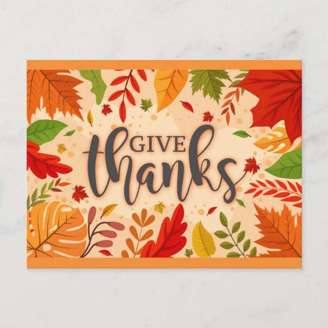 Give Thanks Fall Autumn Leaves Thanksgiving Postcard (Front)