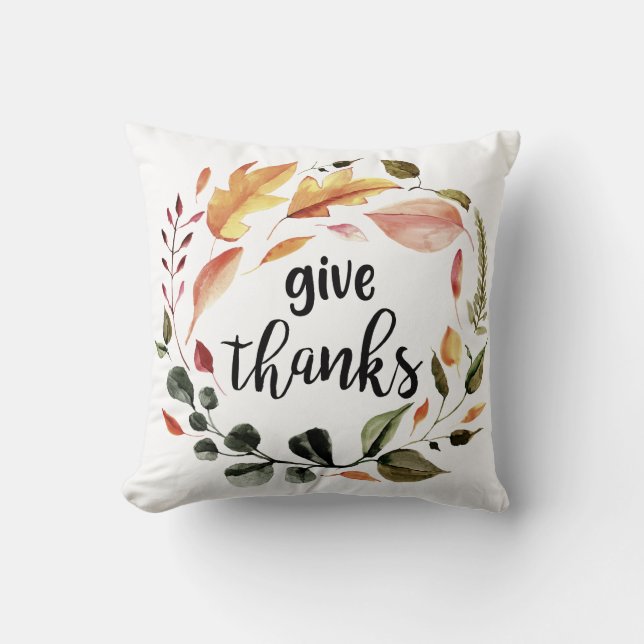 Give Thanks Fall Autumn Leaves Thanksgiving Throw Pillow (Front)