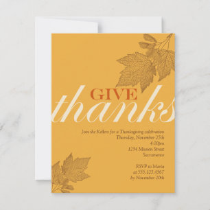 Give thanks fall brown leaves Thanksgiving dinner Invitation