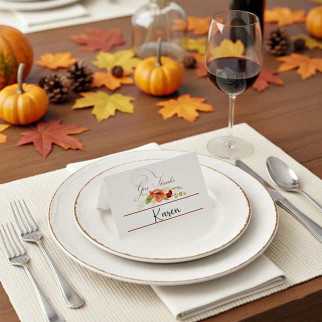 Give Thanks fall floral Place Card (Creator Uploaded)