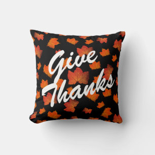 GIVE THANKS FALL LEAVES ELEGANT AUTUMN LEAF THROW PILLOW