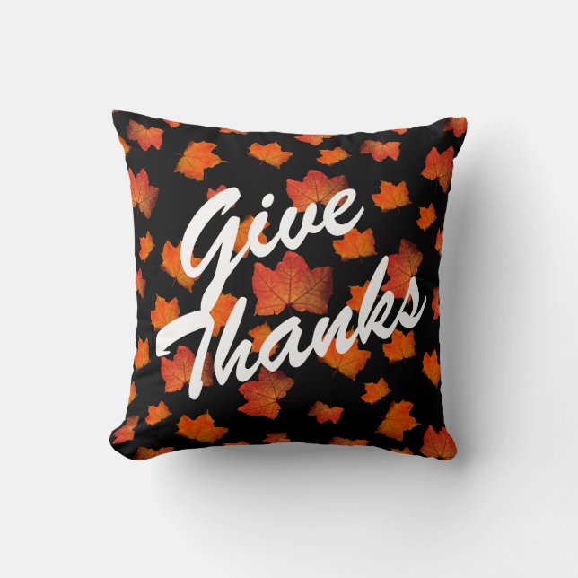 GIVE THANKS FALL LEAVES ELEGANT AUTUMN LEAF  THROW PILLOW (Front)