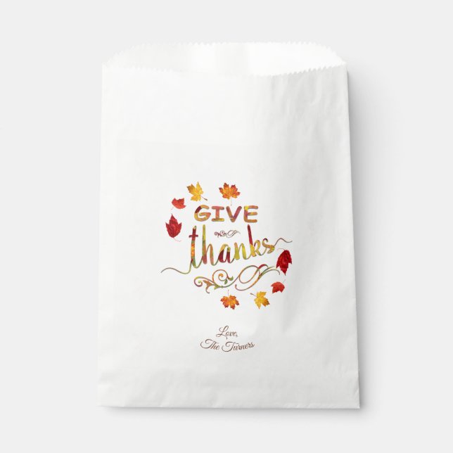 Give Thanks Fall Leaves Thanksgiving Monogram Favour Bag (Front)