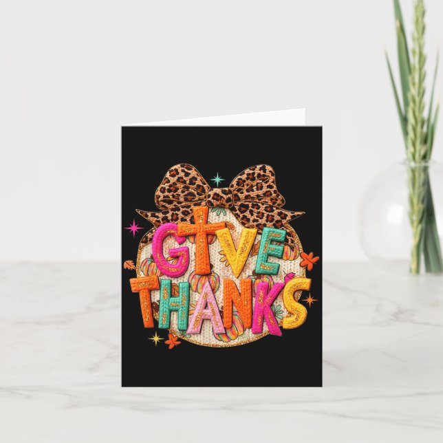 Give Thanks, Fall Leopard Coquette Bow, Preppy Tha Card (Front)