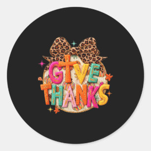 Give Thanks, Fall Leopard Coquette Bow, Preppy Tha Classic Round Sticker