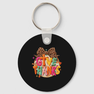 Give Thanks, Fall Leopard Coquette Bow, Preppy Tha Keychain