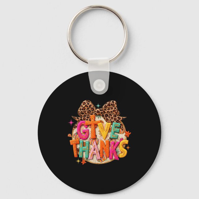 Give Thanks, Fall Leopard Coquette Bow, Preppy Tha Keychain (Front)