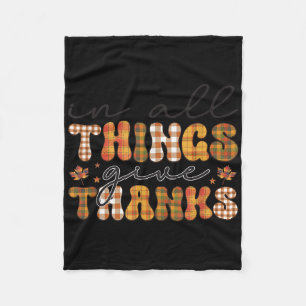 Give Thanks Fall Plaid Thanksgiving Theme Fleece Blanket