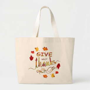Give Thanks Fall Rustic Thanksgiving Monogram Large Tote Bag