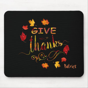 Give Thanks Fall Rustic Thanksgiving Monogram Mouse Pad