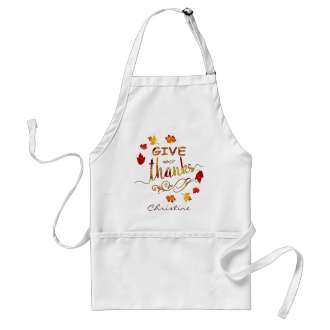 Give Thanks Fall Rustic Thanksgiving Monogram Standard Apron (Front)