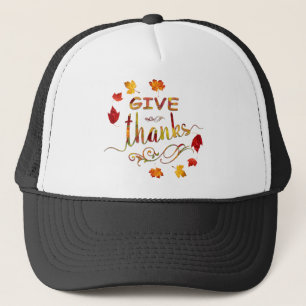 Give Thanks Fall Rustic Thanksgiving Monogram Trucker Hat