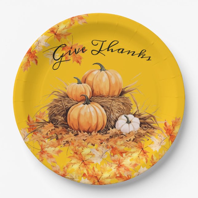 "Give Thanks" Fall/Thanksgiving Paper Plate (Front)