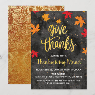 Give Thanks, Falling Leaves Thanksgiving Invite