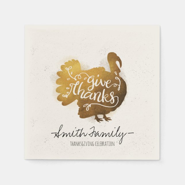 Give Thanks. Family Thanksgiving Celebration. Napkin (Front)