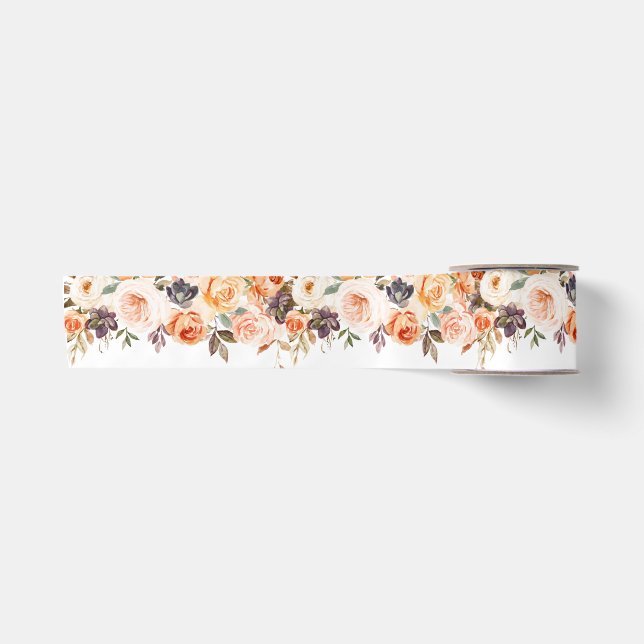 Give Thanks Floral Pumpkin 3" Ribbon Satin Ribbon (Front)