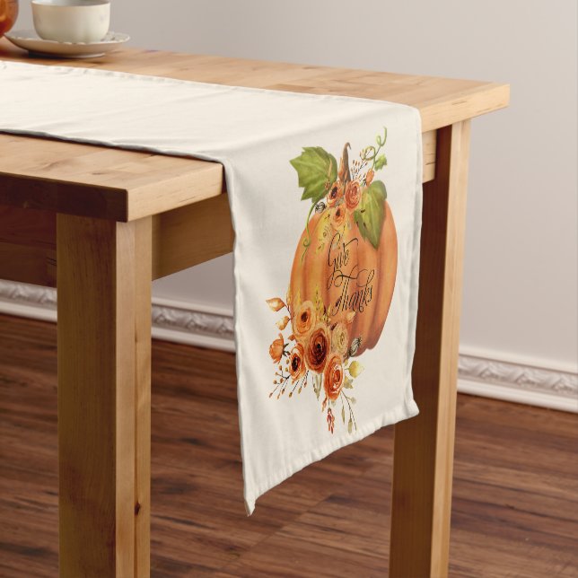 Give Thanks floral pumpkin  Short Table Runner (In Situ)