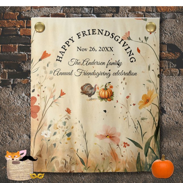 Give Thanks Friendsgiving Party Picture Backdrop Tapestry (Creator Uploaded)
