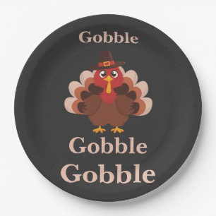 Give Thanks  Funny Gobble Cute Turkey Adult Paper Plate
