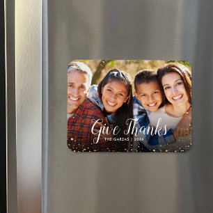Give Thanks   Glitz Faux Glitter Photo Overlay Magnet