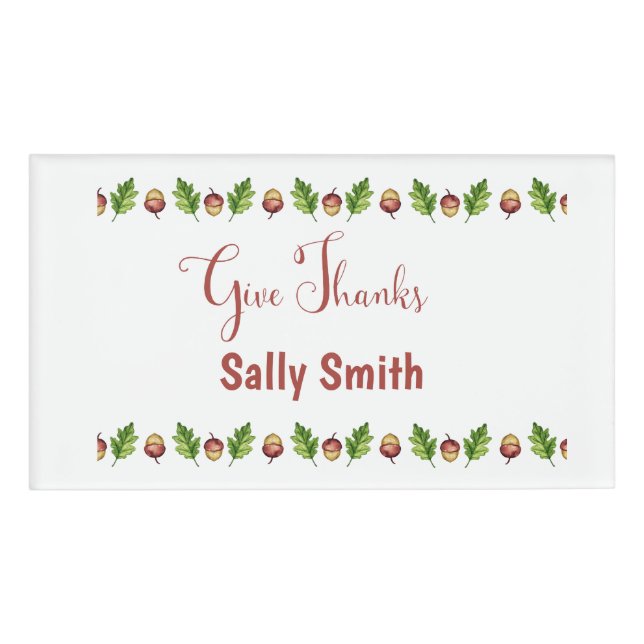 Give Thanks Happy Thanksgiving Customizable Name Tag (Front)