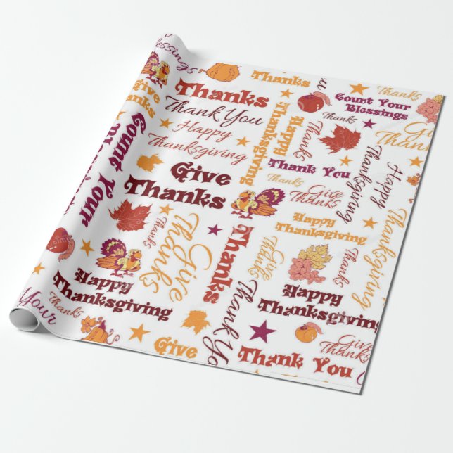 Give Thanks - Happy Thanksgiving Day Wrapping Paper (Unrolled)