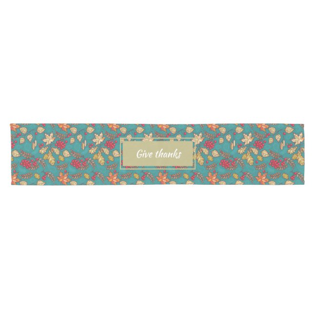 Give Thanks Leaves Pattern on Blue Thanksgiving Short Table Runner (Horizontal)
