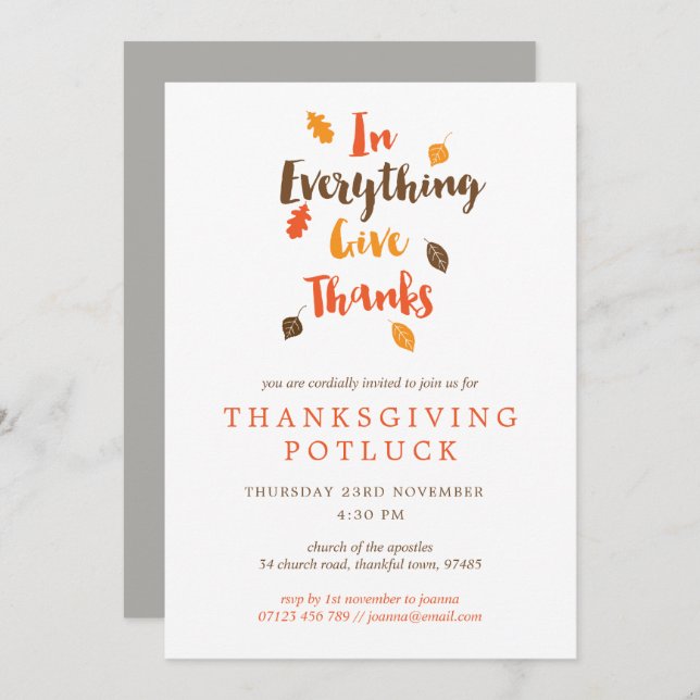Give Thanks Leaves Thanksgiving Potluck Invitation (Front/Back)