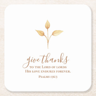Give Thanks Minimalistic Watercolor Thanksgiving Square Paper Coaster
