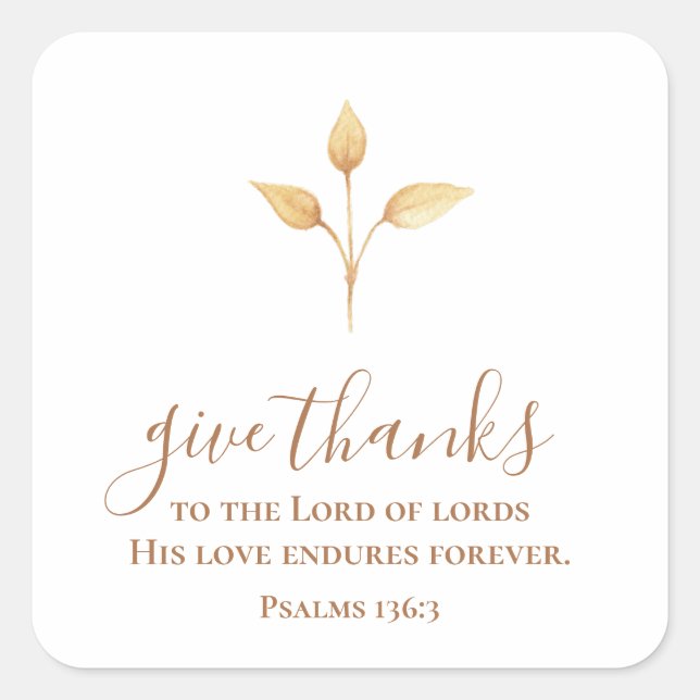Give Thanks Minimalistic Watercolor Thanksgiving Square Sticker (Front)